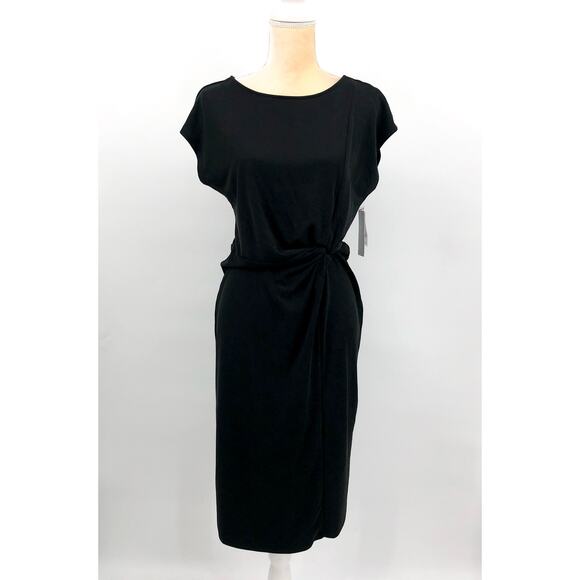 NORDSTROM RACK Side Knot Midi Dress Small Black Modal Blend Cap Sleeve NWT - Picture 3 of 8